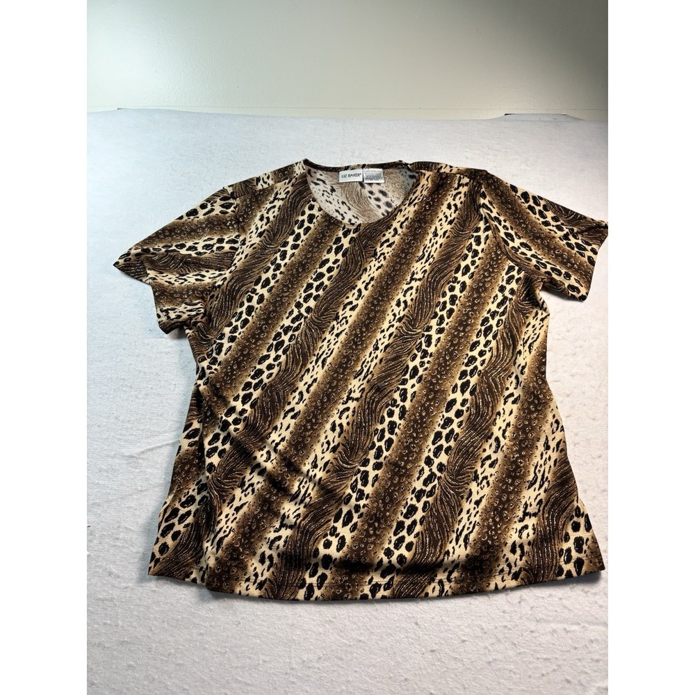 Liz Baker Women's XL Animal Print Short Sleeve Blouse Career Casual